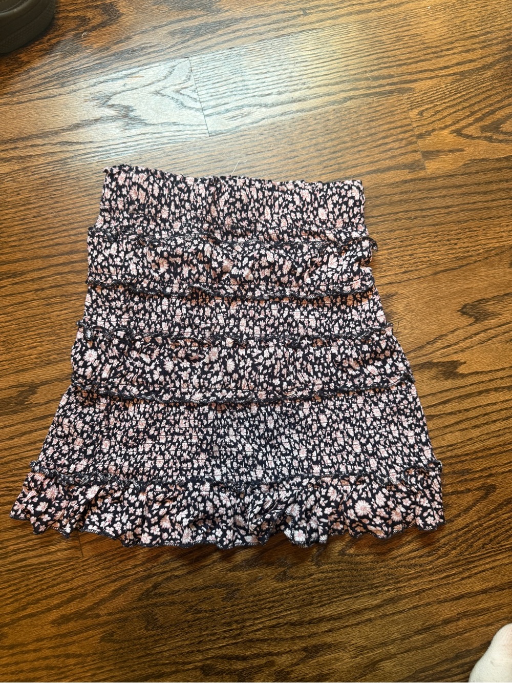 Ocean Drive Black Mini Skirt with Pink Floral Print